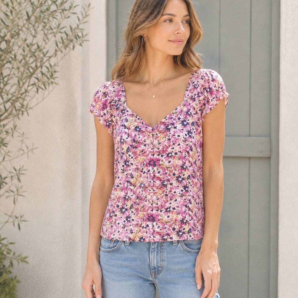J.Crew Ditsy Floral Romantic Blouse Top Size Small Ruffle Sleeve Cottage Garden